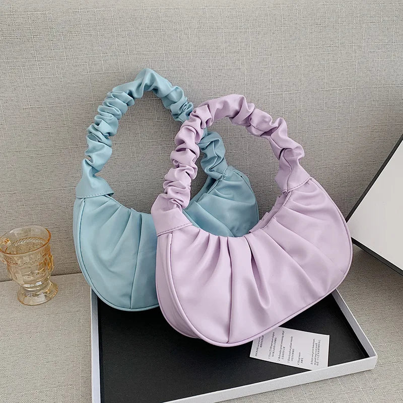Stylish pleated cloud shoulder bag for women, elegant and versatile PU leather handbag