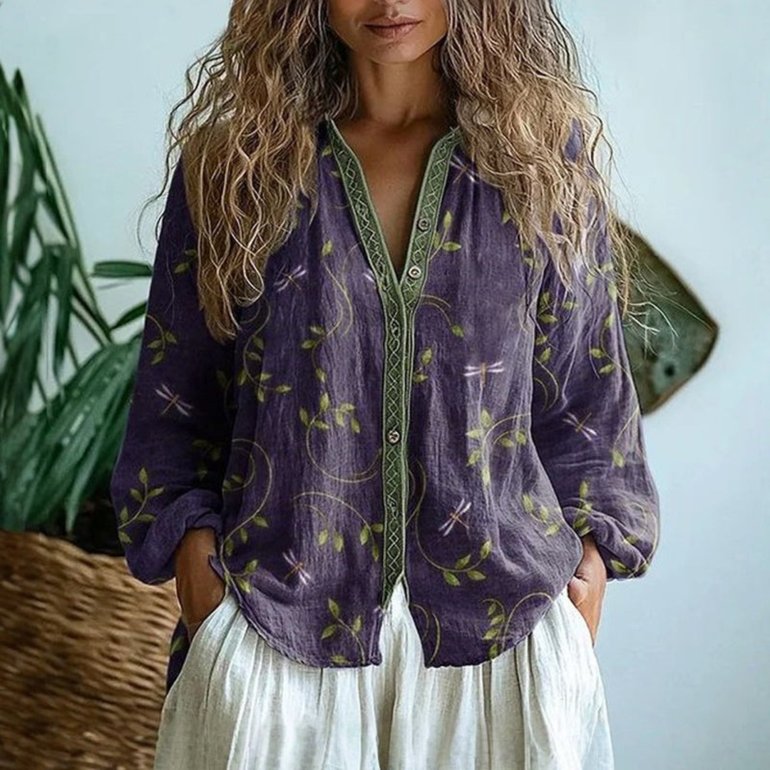 Women's chic long sleeve button-down blouse, perfect for casual or layered everyday wear. Lightweight & stylish top.