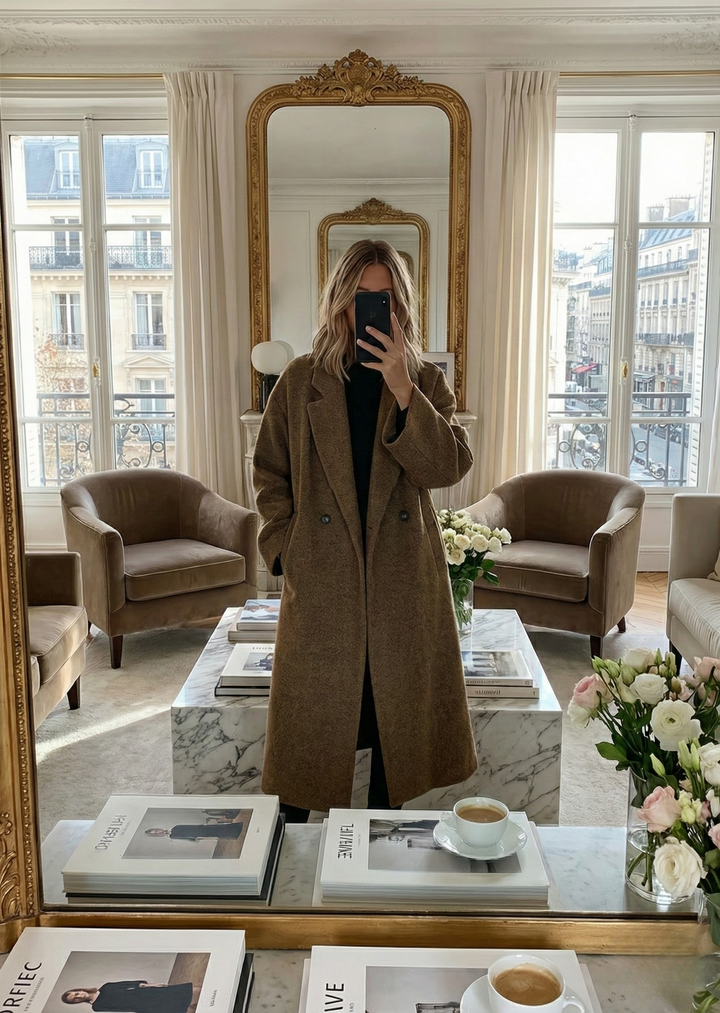 Cozy yet chic women's oversized maxi coat. Perfect winter outerwear for layering and elegant cold weather style.