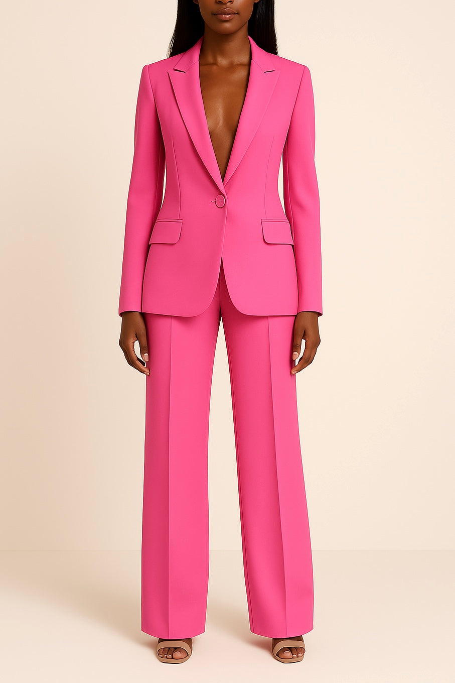 Professional women's tailored suit. Black blazer and matching trousers. Ideal for office & formal events