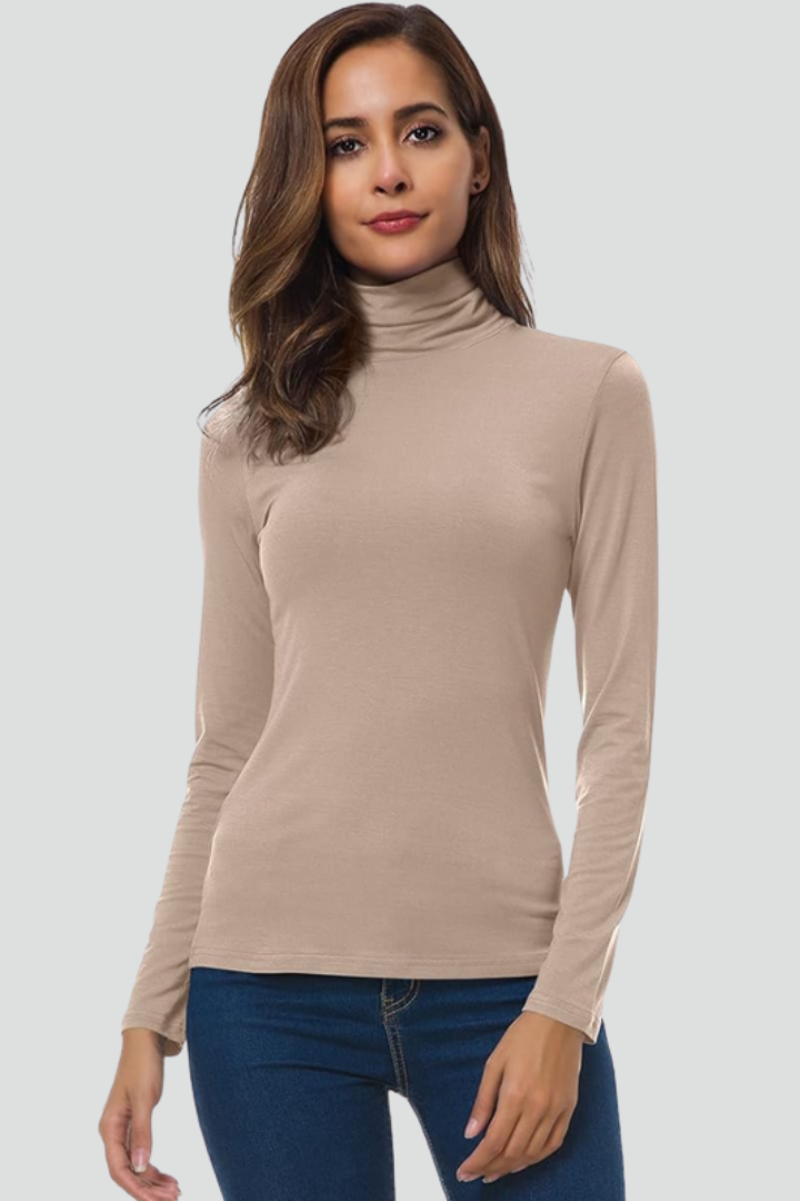 Fall winter women's turtleneck, soft plain knit long sleeve sweater for warmth & style.