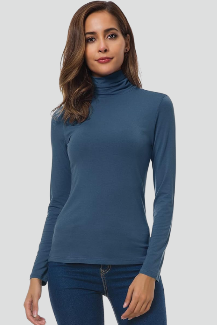 Everyday chic women's turtleneck sweater, a comfortable long sleeve plain knit for versatile wear.