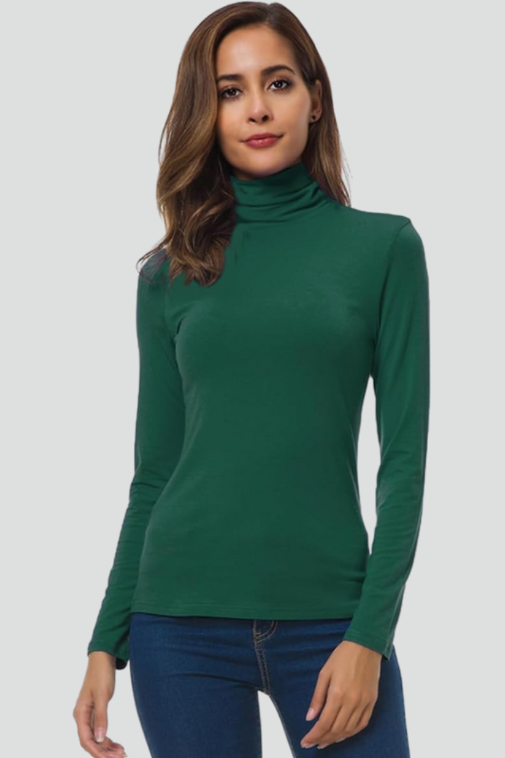 Stylish women's turtleneck, long sleeve plain knit sweater, perfect for layering and comfort.