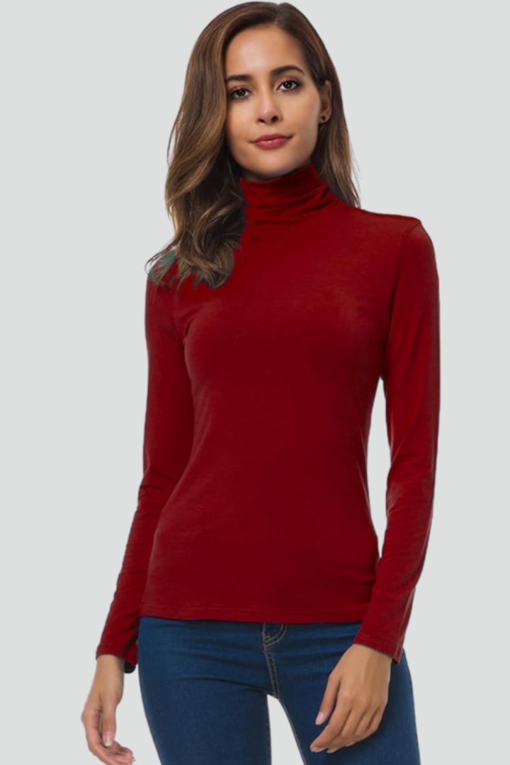 Elegant women's turtleneck sweater, a cozy long sleeve plain knit top for fall and winter.