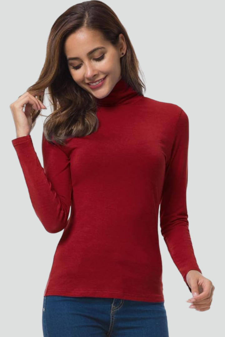 Versatile women's long sleeve turtleneck sweater, perfect for casual chic or elegant layering.