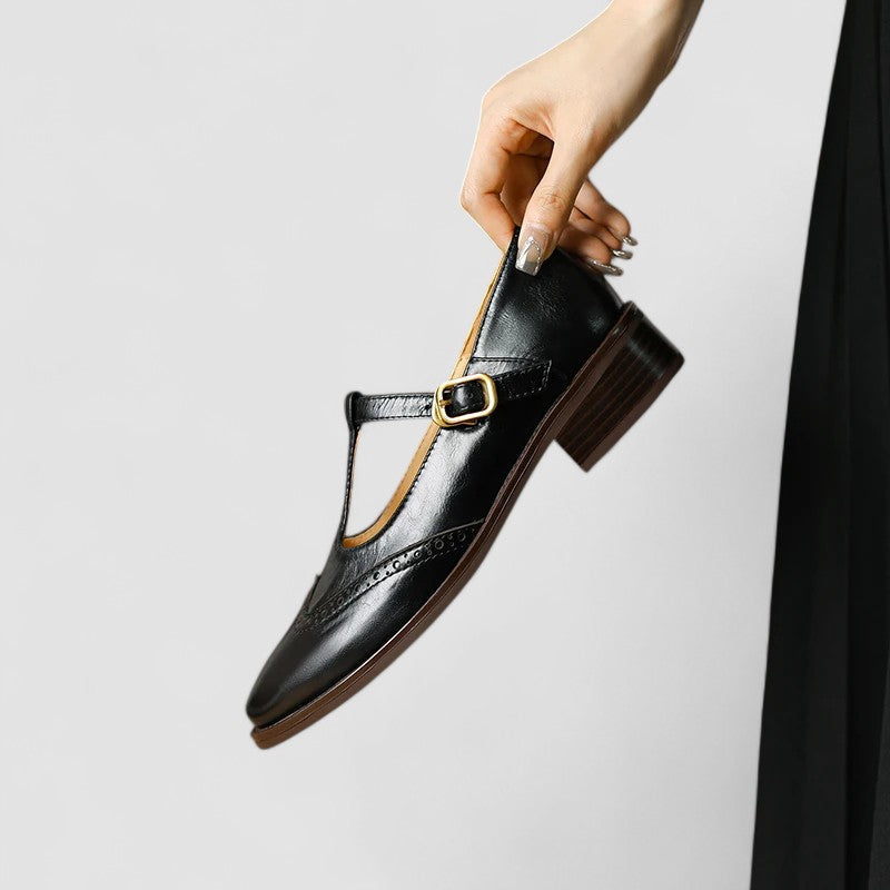 Fashionable women's black buckle strap mary jane flats, ideal for everyday comfort