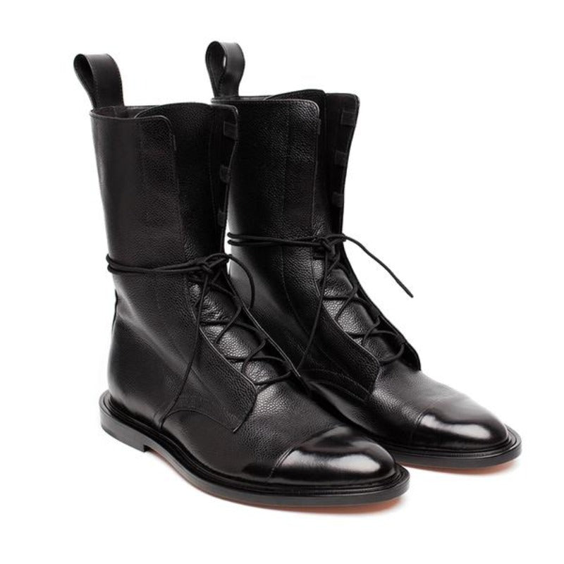 Women's classic black lace-up combat boots with sturdy sole, ideal for fall and winter fashion.