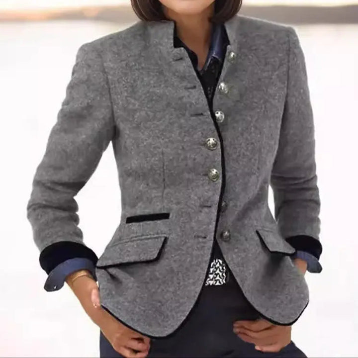 Tailored women's jacket for professional office attire. Elegant & versatile, a must-have layering piece.