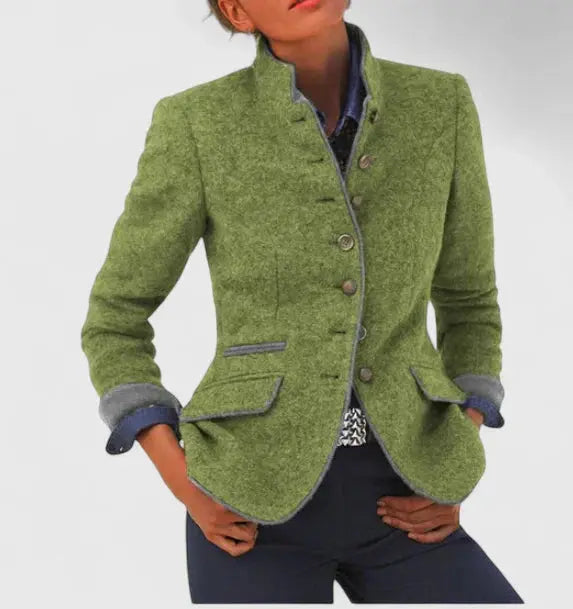 Versatile women's classic blazer, a stylish layering piece for formal casual or professional wear.
