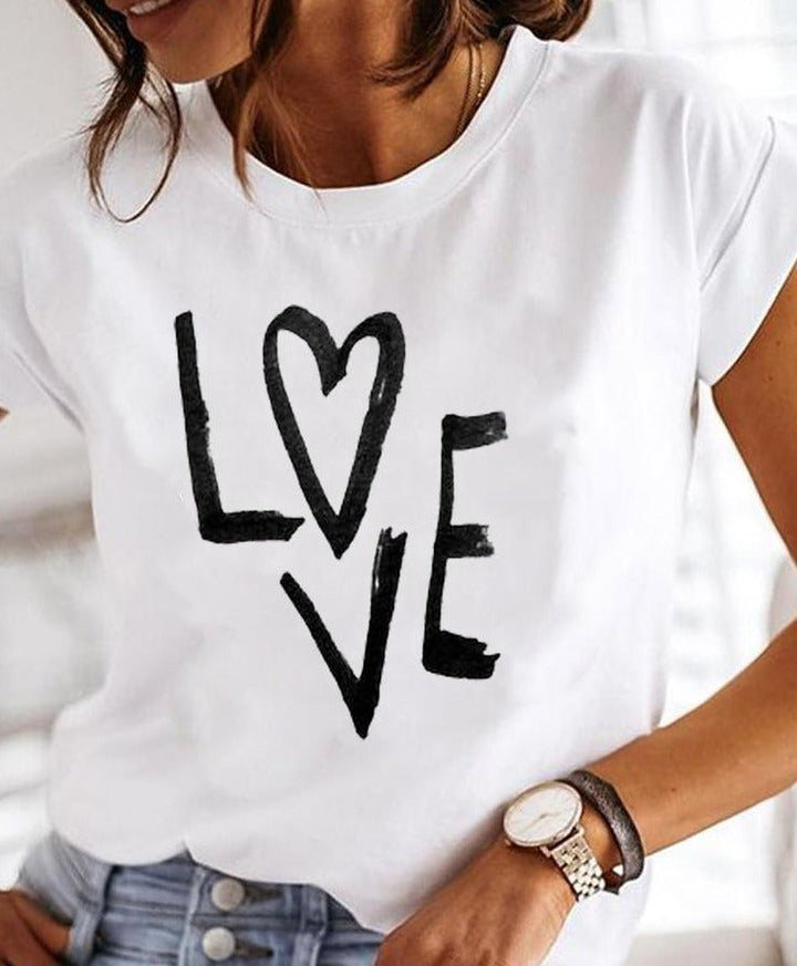 Comfortable women's short sleeve crew neck tee, ideal for relaxed fit summer outfits & vacation.