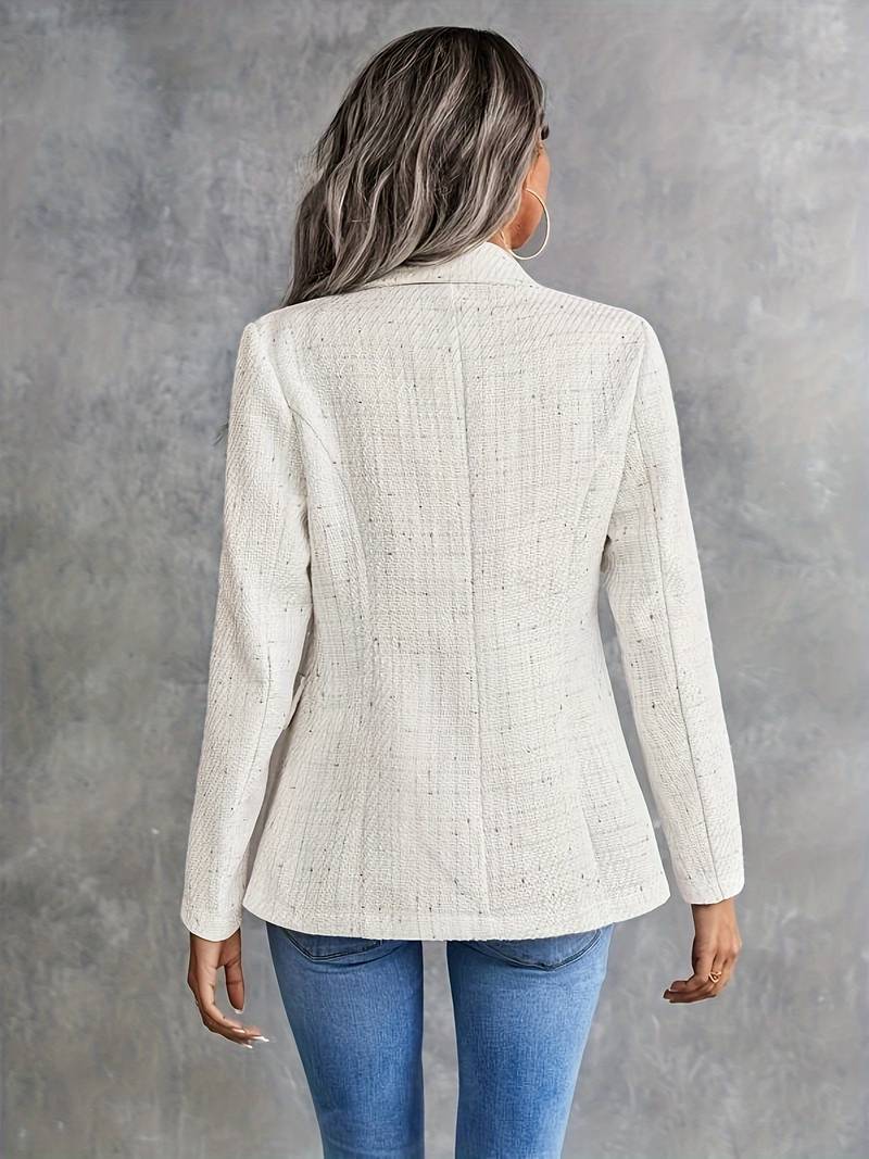 Elegant women's double-breasted blazer in a beige shade, a versatile tailored jacket for any stylish outfit.
