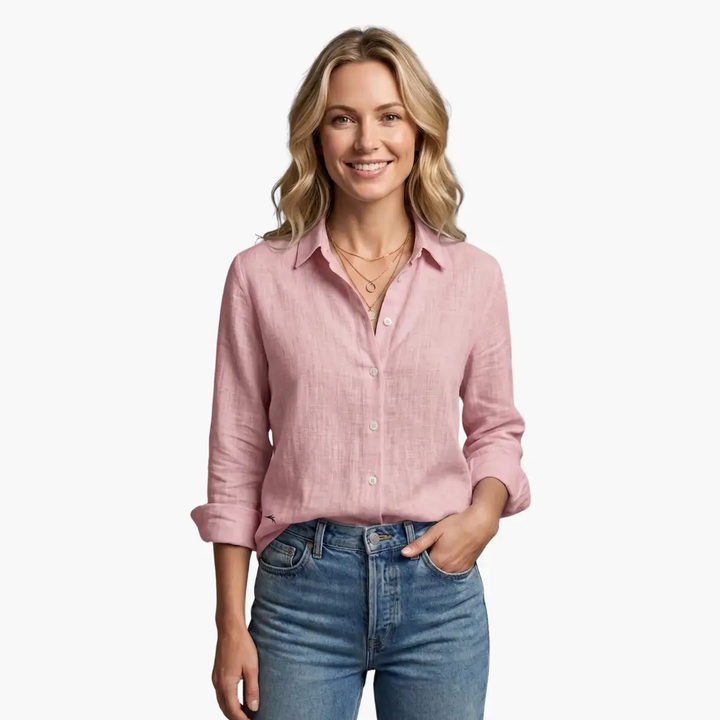 Chic women's floral print long sleeve blouse, perfect for versatile spring/fall office attire.