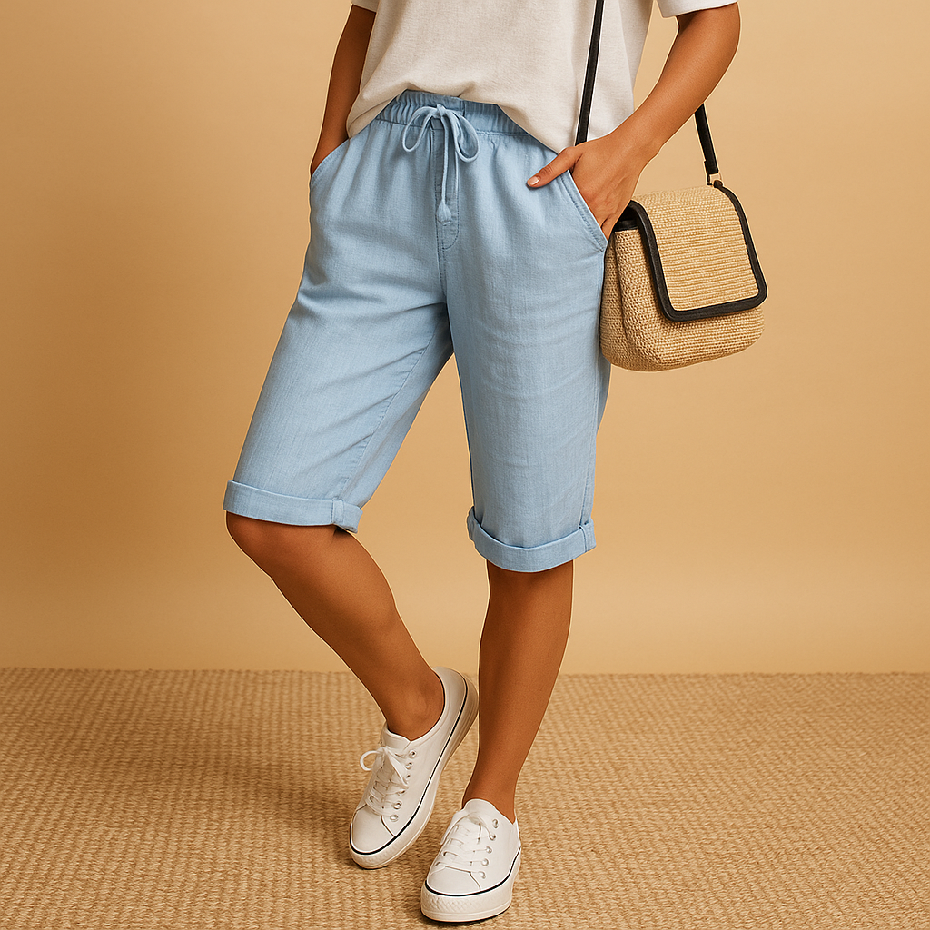 Relaxed fit women's capri trousers with rolled hem, perfect for spring & summer casual fashion and comfort.