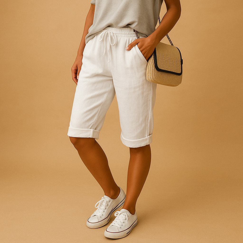 Stylish women's comfortable capri pants for casual wear. Relaxed fit with elastic waist, great for summer fashion.