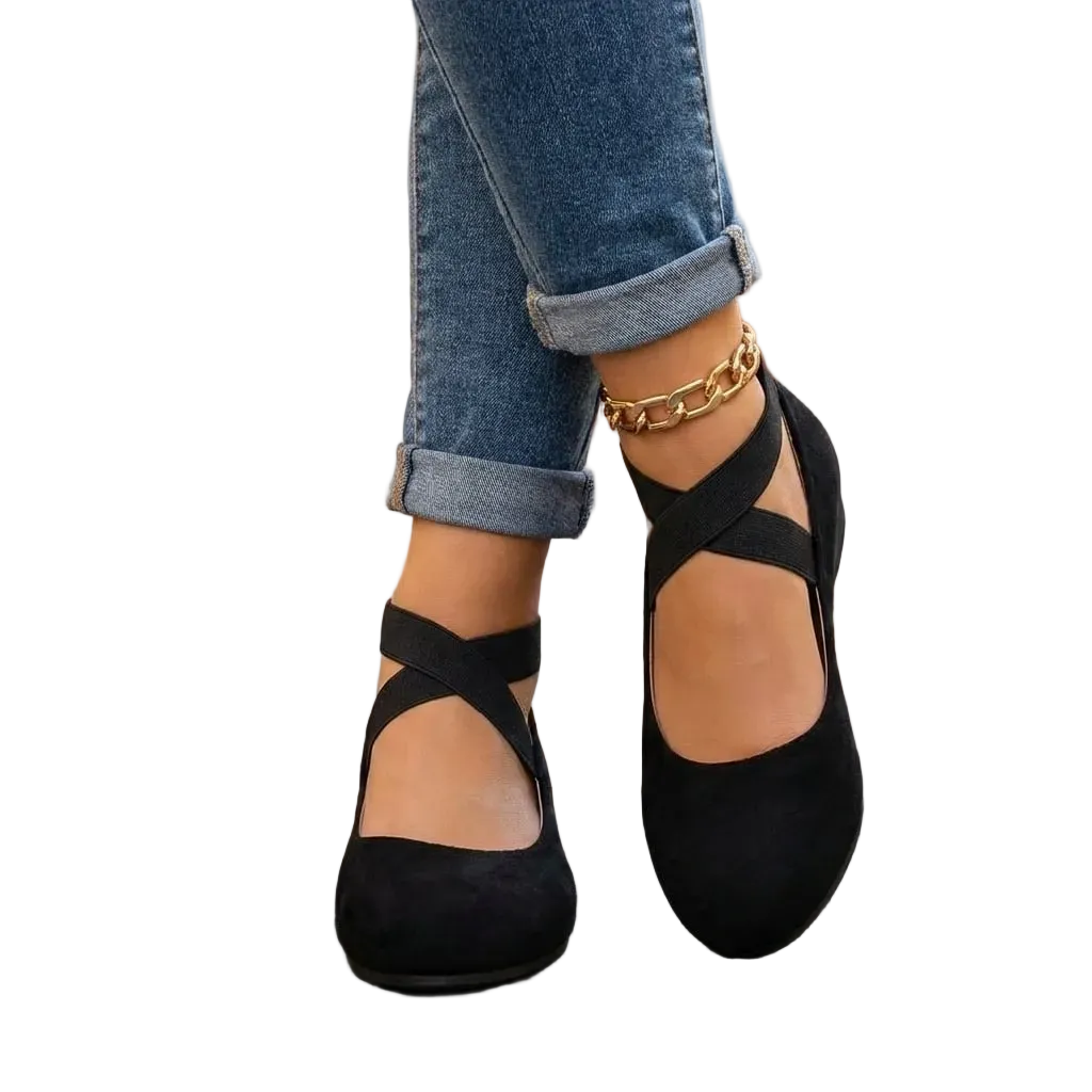 Women's comfortable closed-toe wedge sandals with crossover elastic straps, ideal for versatile summer wear.