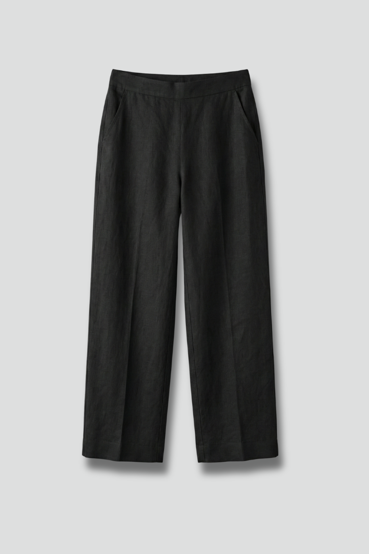 Women's comfortable elastic waist straight leg trousers for everyday wear.