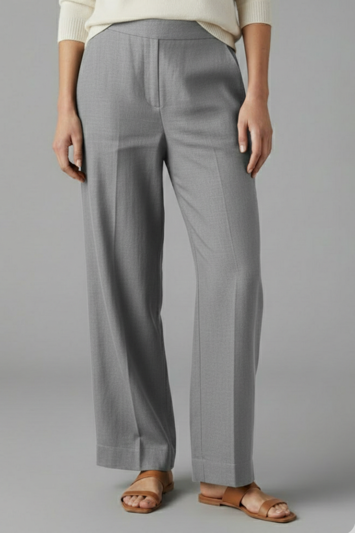 Plus size women's comfortable elastic waist straight leg trousers, designed for a flattering fit.