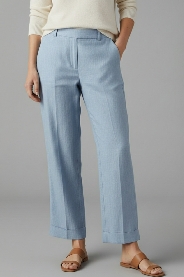 Stylish women's full length straight leg trousers with comfortable elastic waist, great for daily use.