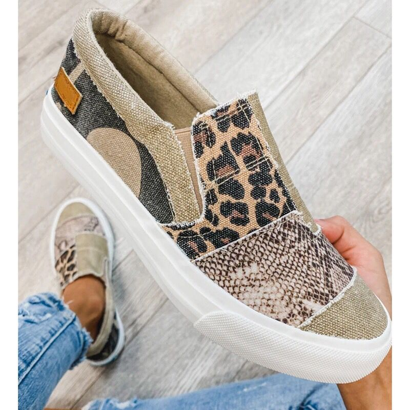 Overhead view of women's comfortable leopard print slip-on shoes, perfect casual footwear choice