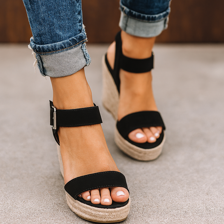 Women's comfortable open-toe wedge sandals in brown for stylish summer casual wear