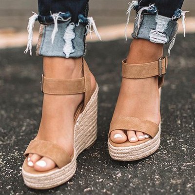Elegant women's wedge sandals with an open toe design, ideal casual footwear for summer