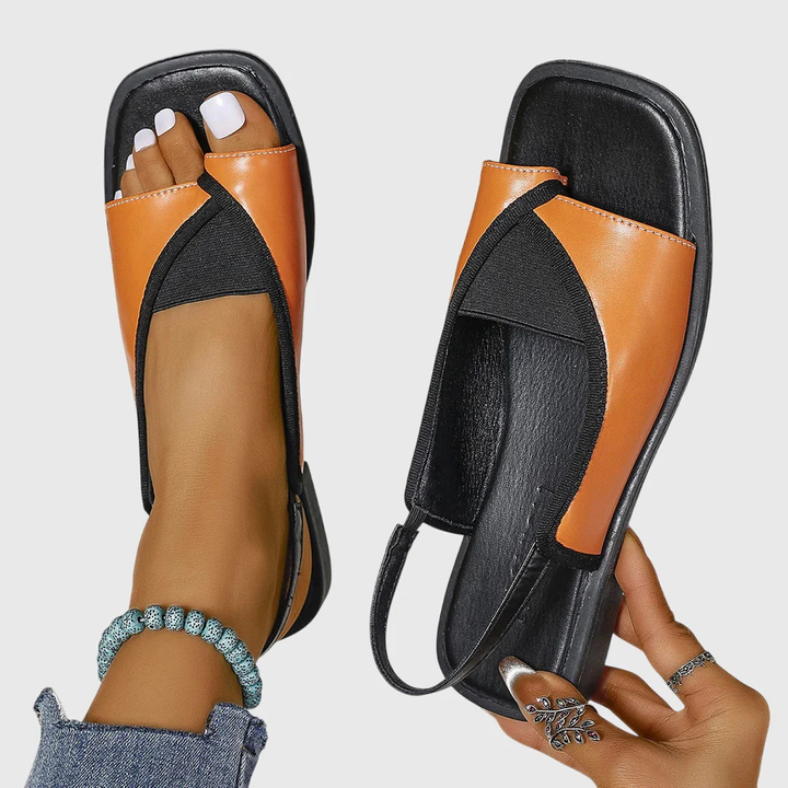 Trendy leopard print women's orthopedic sandals. Comfortable slip-on summer shoes with square toe for casual beach style.