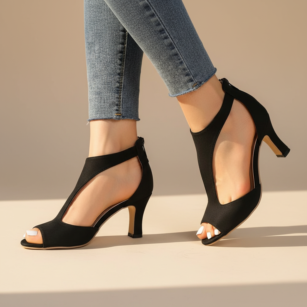 Black women's orthopedic heels, offering superior arch and foot support for comfortable all-day wear.
