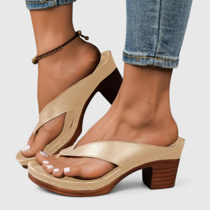 Comfortable women's orthopedic heels with arch support, slip-resistant, and cushioned for all-day wear.