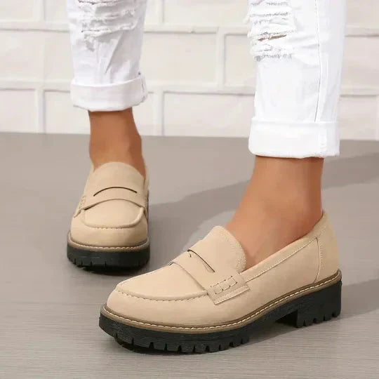Stylish platform women's loafers, orthopedic design with arch support for comfortable walking.