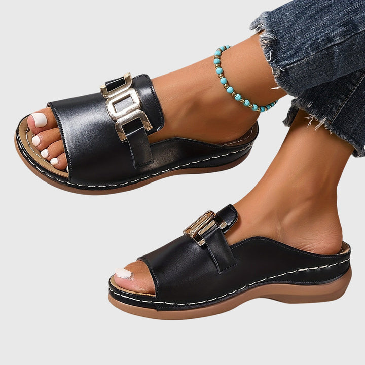 Chic women's open-toe buckle sandals, comfy and stylish, perfect for summer outfits & spring fashion.