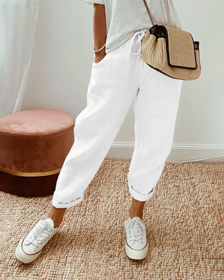 Everyday women's comfy drawstring summer pants, perfect for lounging, beach days, and casual wear.