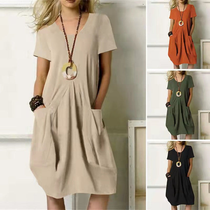Women's comfy summer swing dress with practical pockets. Perfect for casual everyday wear in a relaxed fit.