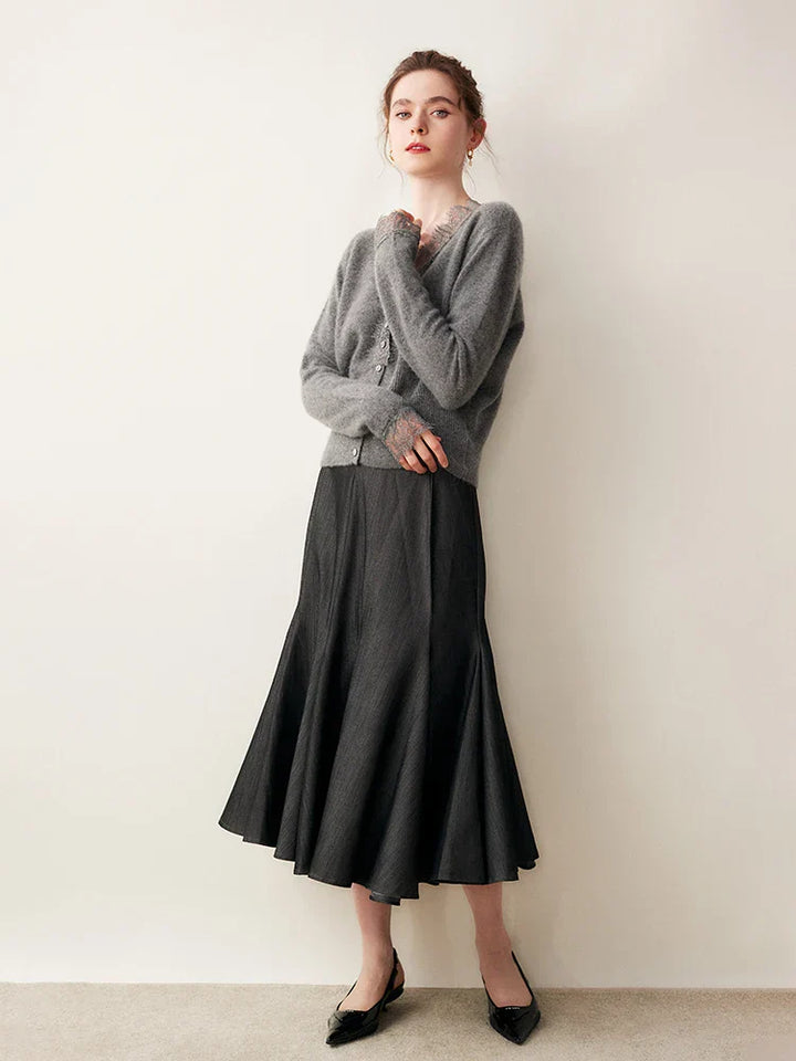 Close-up of the buttons and lace on the women's Cortona Cashmere Cardigan.