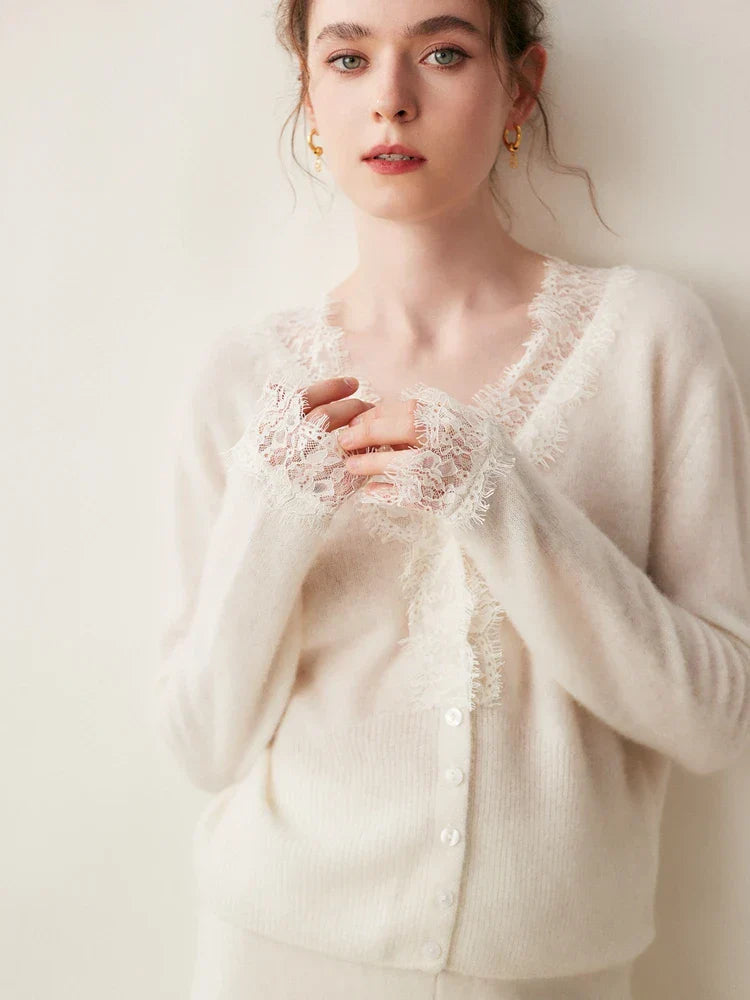 Soft-touch Cortona Lace Cashmere Cardigan, a premium layering piece for women.