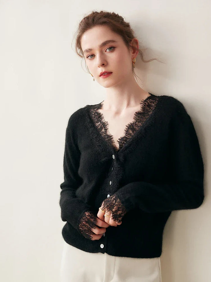 Women's Cortona Lace Cashmere Cardigan, embodying luxury and timeless style.