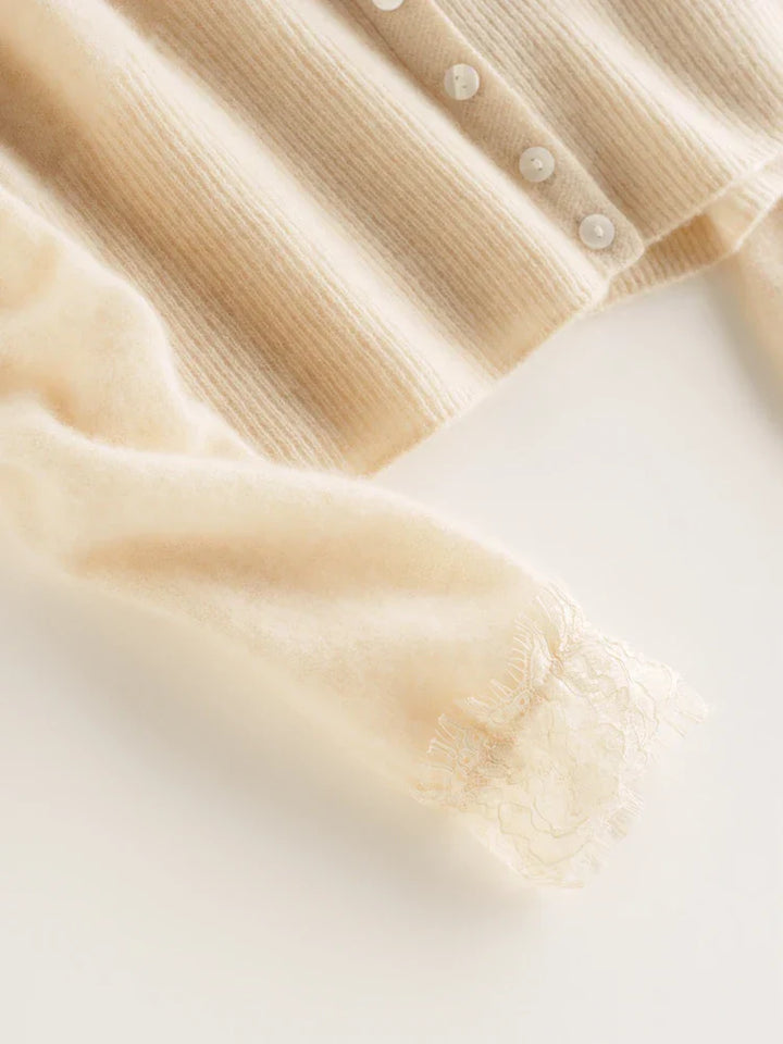 Cashmere knitwear: Cortona Lace Cardigan, a luxurious and versatile layering piece for women.