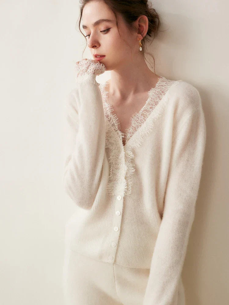Cortona Lace Cashmere Cardigan, a chic and cozy layering piece for women's apparel.