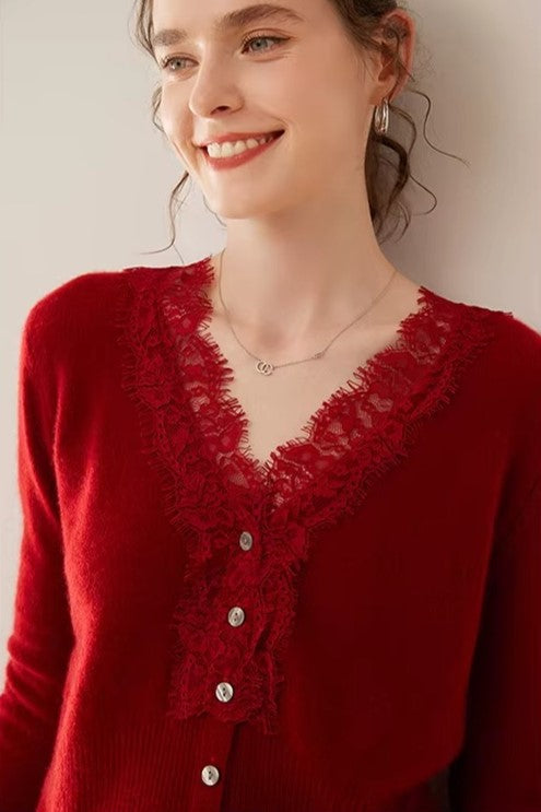 Women's Cortona Lace Cashmere Cardigan, an embodiment of soft knit luxury and elegance.