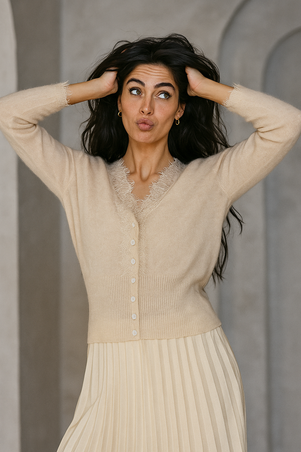 Soft knit Cortona Lace Cashmere Cardigan in a beautiful pastel shade, women's apparel.