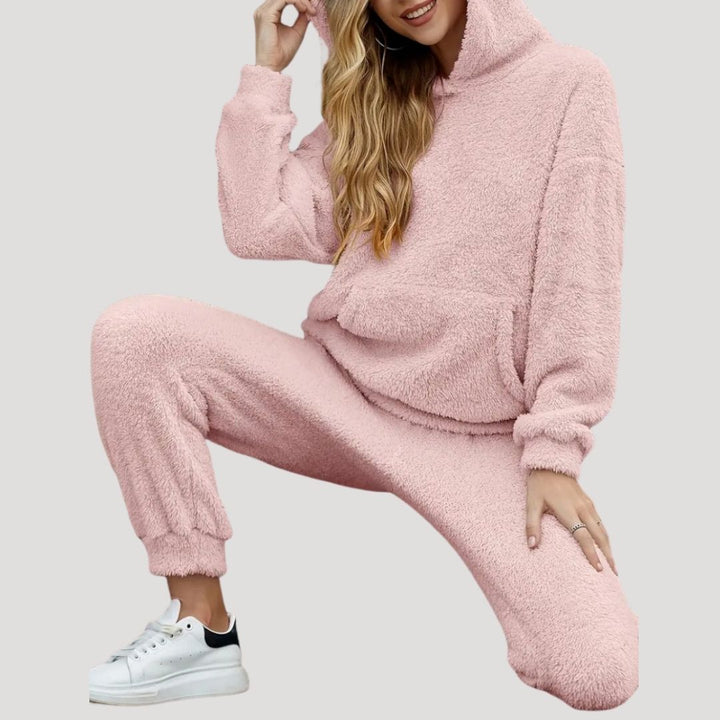 Women's hooded lounge set in a soft fabric, designed for casual wear and relaxed athleisure style.