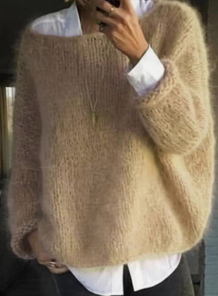 Full view of a women's casual knit pullover sweater, perfect for everyday fashion
