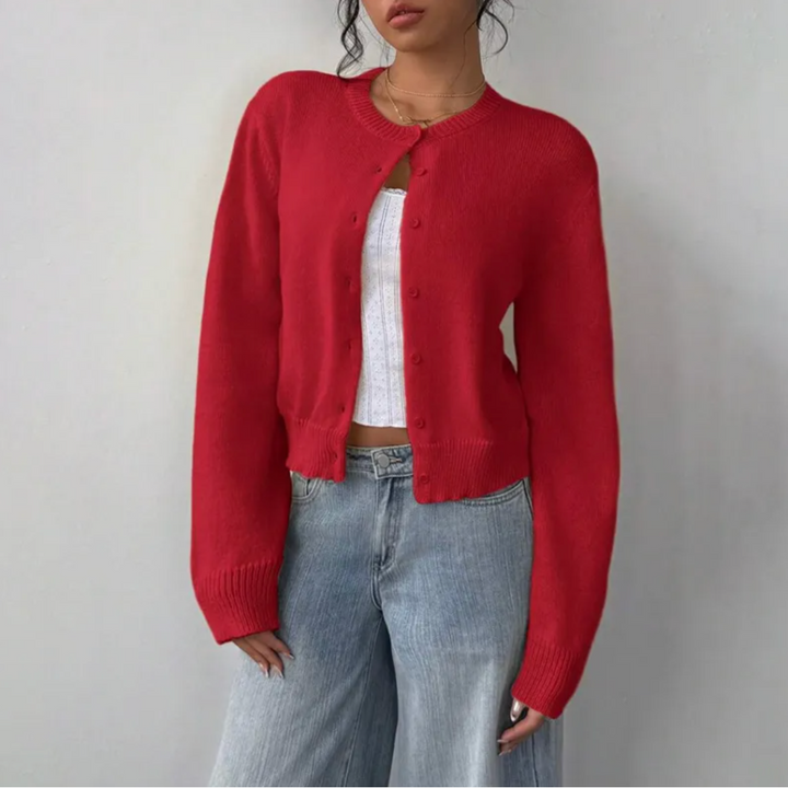 Purple women's lightweight cardigan, a fashionable choice for warm weather spring occasions.