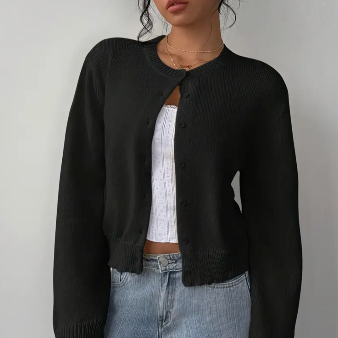 Red women's cropped knitted cardigan, a bold statement piece for spring and summer outfits.