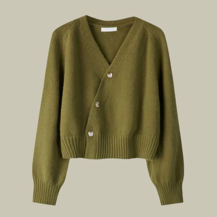 Cozy apparel: women's cross button v-neck sweater in luxurious merino wool material