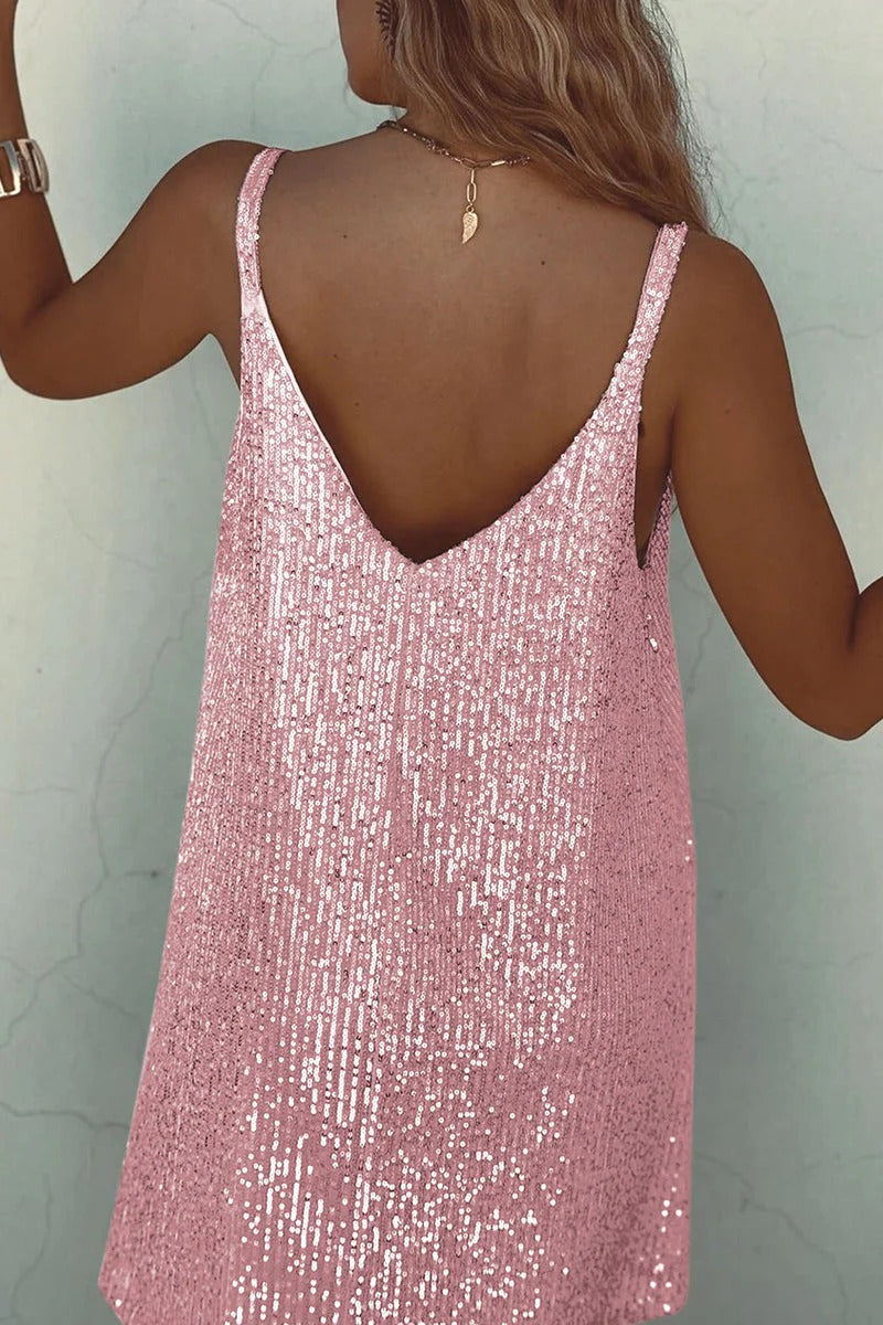Glamorous women's special occasion mini dress, fully sequined, perfect for dazzling prom & party nights.