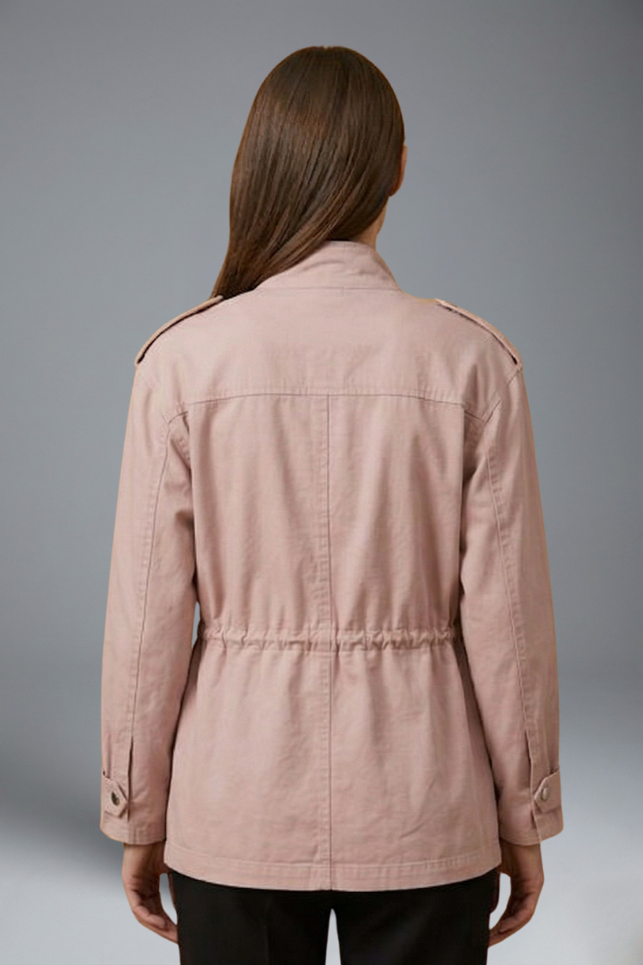 Versatile women's utility jacket with belt, double-breasted design for a tailored, casual chic outfit.