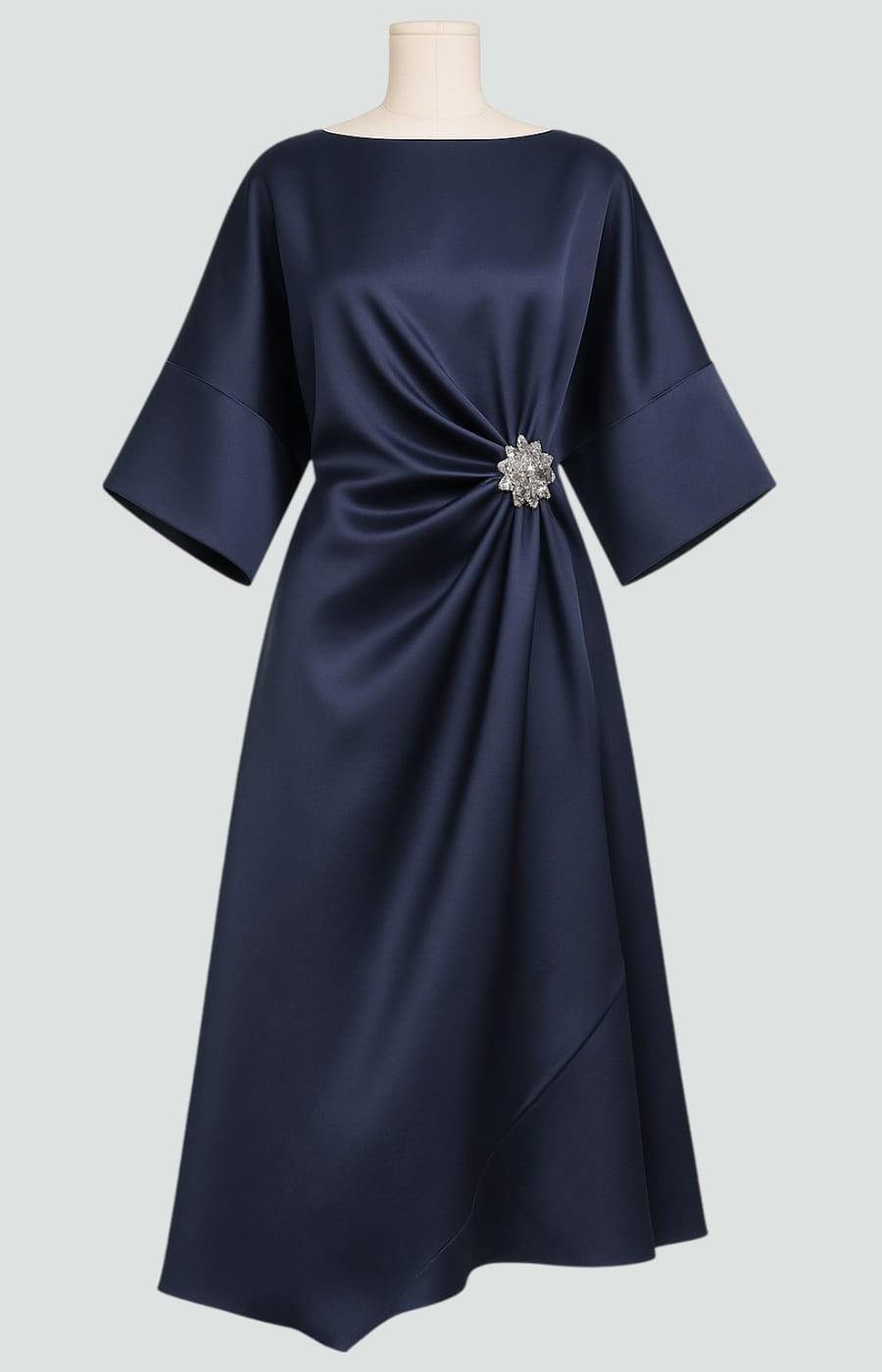 Chic women's draped batwing sleeve midi dress, a stylish and comfortable choice for various occasions.