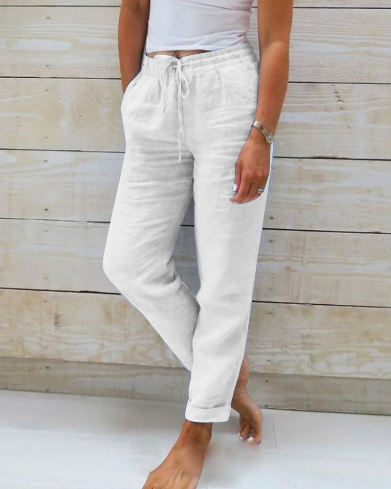 Lightweight stretchy women's pants for effortless comfort. Flexible bottoms, chic modern wear & easy care.