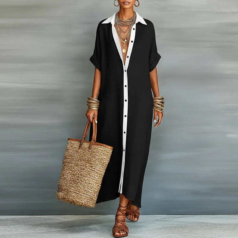 Comfortable women's long sundress. Effortless button-down shirt dress, perfect for summer casual or vacation style.