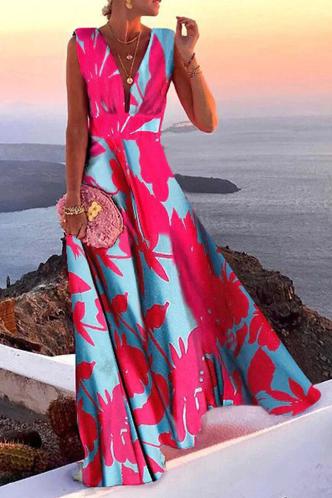 Elegant women's summer midi dress. Ideal flowy vacation or beach dress for a relaxed, stylish look.
